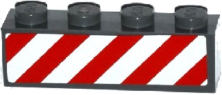 Brick 1 x 4 with Red and White Danger Stripes (White Corners) Pattern on One Side (Sticker) - Set 60080