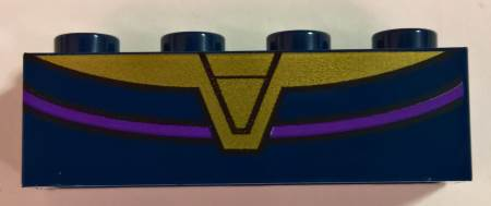 Brick 1 x 4 with Gold V-Neck Collar and Curved Dark Purple Line Pattern (BrickHeadz Thanos Chest)