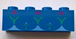 Brick 1 x 4 with 3 Large Magenta Flowers and 2 Small White Flowers with Bright Green Stems Pattern (BrickHeadz Anna Dress Bottom)