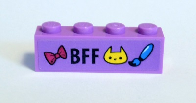 Brick 1 x 4 with Magenta Bow, Dark Blue 'BFF', Yellow Cat Face and Paint Brush Pattern (Sticker) - Set 41346