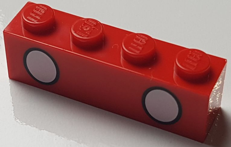 Brick 1 x 4 with 2 White Circles with Black Outline Pattern (Mickey Mouse Trouser Buttons)
