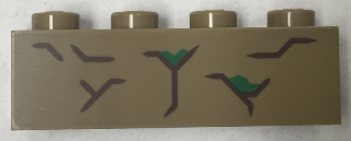 Brick 1 x 4 with Reddish Brown Cracks with Green Highlights Pattern #1 (BrickHeadz Groot Abdomen)