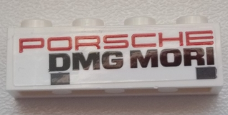 Brick 1 x 4 with Red 'PORSCHE' and Black 'DMG MORI' and 2 Dark Bluish Gray Rectangles Pattern on Both Sides (Stickers) - Set 75876