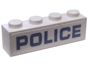 Brick 1 x 4 with Blue 'POLICE' on White Background Pattern, Full Length of Brick - (Sticker) - Set 60176