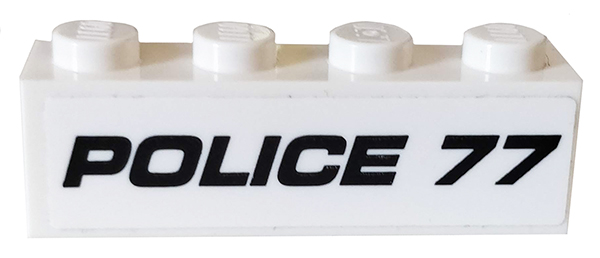 Brick 1 x 4 with Black 'POLICE 77' Pattern (Sticker) - Set 76059