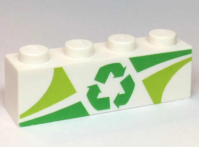 Brick 1 x 4 with Lime and Green Triangles and Recycling Arrows Pattern