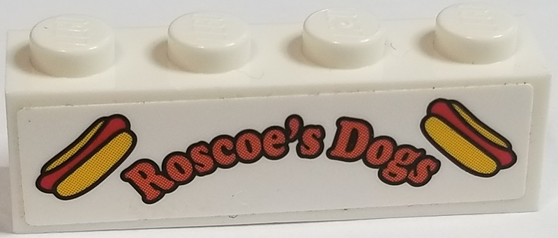 Brick 1 x 4 with Hot Dogs and 'Roscoe's Dogs' Pattern (Sticker) - Set 75883