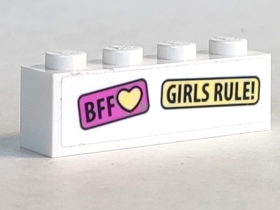 Brick 1 x 4 with 'BFF' Yellow Heart and 'GIRLS RULE!' Pattern (Sticker) - Set 41333