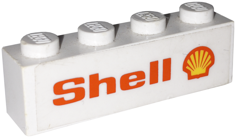 Brick 1 x 4 with 'Shell' Text and Logo Pattern Model Left Side (Sticker) - Set 7735