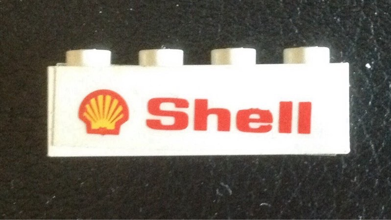 Brick 1 x 4 with 'Shell' Text and Logo Pattern Model Right Side (Sticker) - Set 7735