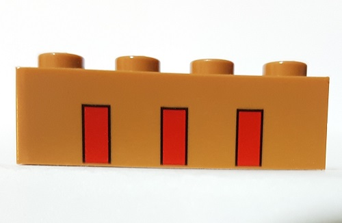 Brick 1 x 4 with 3 Partial Red Stripes Pattern