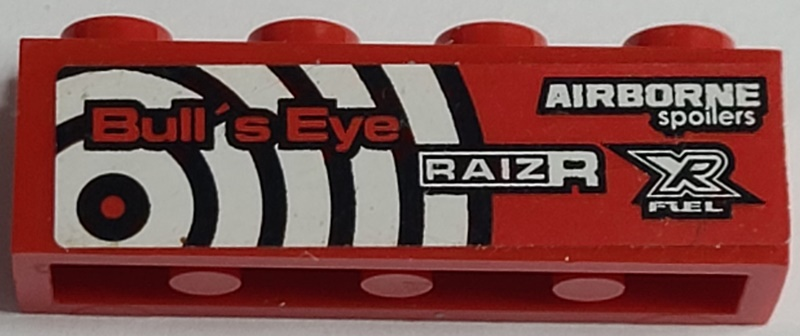 Brick 1 x 4 with 'Bull's Eye', 'RAIZR', 'AIRBORNE spoilers' and 'XR FUEL' Pattern Model Right Side (Sticker) - Set 8182