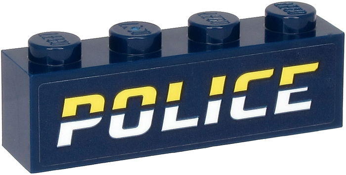 Brick 1 x 4 with Bright Light Yellow and White 'POLICE' on Dark Blue Background Pattern (Sticker) - Set 60273