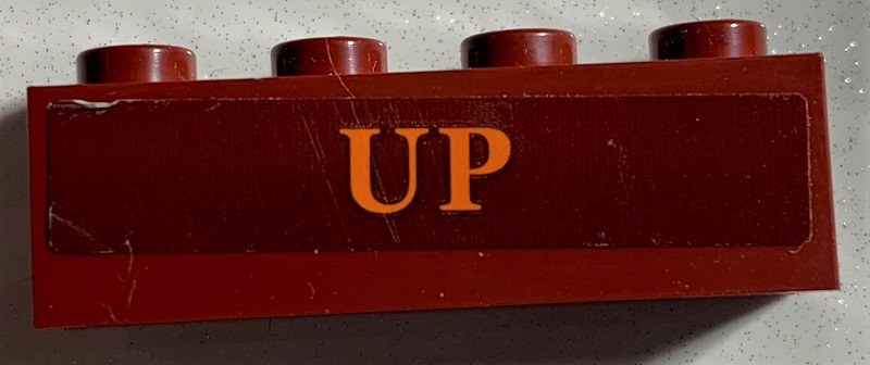 Brick 1 x 4 with Orange 'UP' Pattern (Sticker) - Set 75978