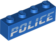 Brick 1 x 4 with Bright Light Blue and White 'POLICE' Pattern
