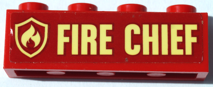 Brick 1 x 4 with Bright Light Yellow Fire Logo Badge and 'FIRE CHIEF' Pattern (Sticker) - Set 60231