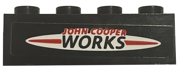 Brick 1 x 4 with 'JOHN COOPER WORKS' and Red Stripe on White Oval Pattern (Sticker) - Set 75894
