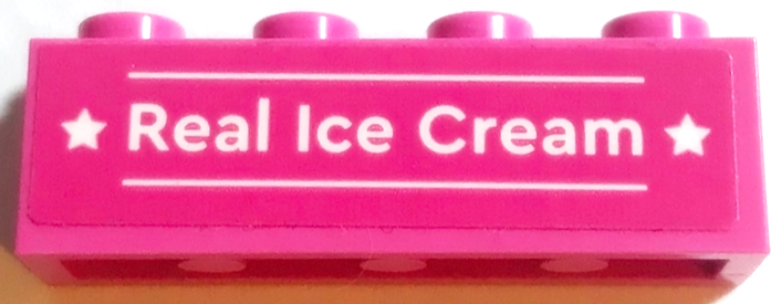 Brick 1 x 4 with White 'Real Ice Cream', Lines and Stars Pattern (Sticker) - Set 60314