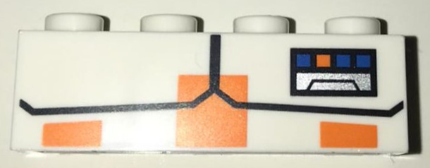 Brick 1 x 4 with Black Angled Lines and Display with Blue and Orange Squares and Silver Rectangle Pattern (BrickHeadz Commander Cody Torso)