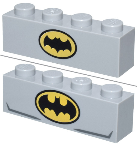 Brick 1 x 4 with Yellow and Black Batman Bat Logo Small / Large with Dark Bluish Gray Lines Pattern (BrickHeadz Batman (Classic TV Series / Bronze Age) Chest)