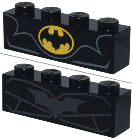 Brick 1 x 4 with Bat on Yellow Oval Batman Logo / Silver with Contour Lines Pattern (BrickHeadz Batman (1989 / The Dark Knight Triology) Chest)