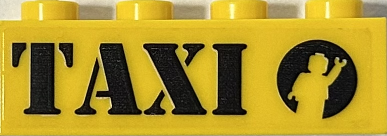 Brick 1 x 4 With Black 'TAXI' and Waving Minifigure Silhouette in Circle Pattern Model Left Side (Sticker) - Set 76178