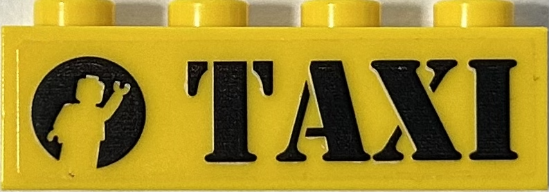 Brick 1 x 4 With Black 'TAXI' and Waving Minifigure Silhouette in Circle Pattern Model Right Side (Sticker) - Set 76178