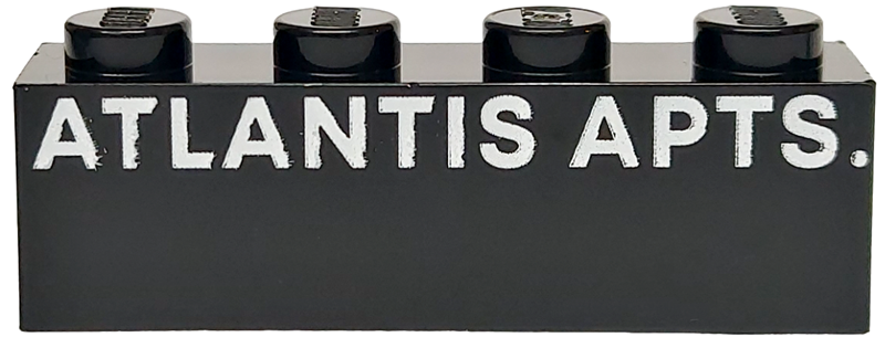 Brick 1 x 4 with White 'ATLANTIS APTS.' Pattern