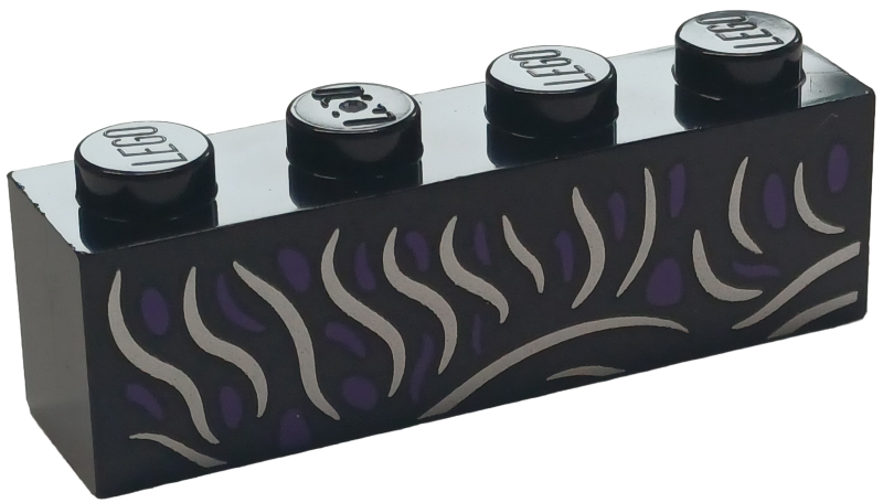 Brick 1 x 4 with Dark Purple Spots and Silver Wavy Lines Pattern (BrickHeadz Elphaba Torso)