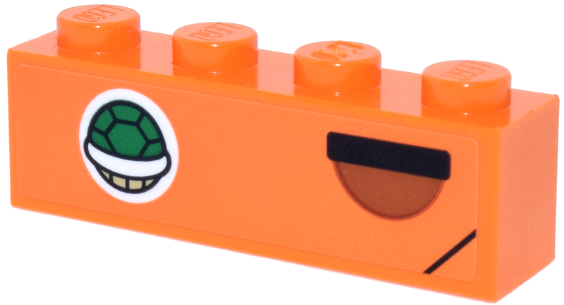 Brick 1 x 4 with Green, Tan and White Turtle Shell and Black and Dark Orange Half Circle Door Handle Pattern Model Left Side (Sticker) - Set 72044