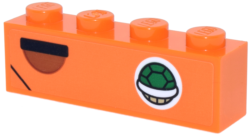 Brick 1 x 4 with Green, Tan and White Turtle Shell and Black and Dark Orange Half Circle Door Handle Pattern Model Right Side (Sticker) - Set 72044