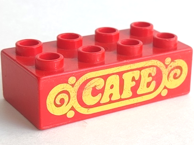 Duplo, Brick 2 x 4 with 'CAFE' Text Pattern