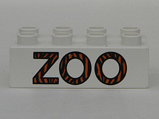 Duplo, Brick 2 x 4 with 'ZOO' Text Pattern and Tiger Stripes