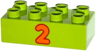 Duplo, Brick 2 x 4 with Number 2 Orange Pattern