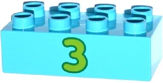 Duplo, Brick 2 x 4 with Number 3 Lime Pattern
