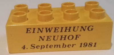 Duplo, Brick 2 x 4 with Einweihung Neuhof 4. September 1981 Pattern