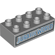 Duplo, Brick 2 x 4 with Blue 'JURASSIC WORLD' Pattern