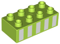 Duplo, Brick 2 x 4 with 5 White Vertical Stripes Pattern