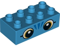 Duplo, Brick 2 x 4 with Orange Eyes and 3 Blue Whiskers Pattern
