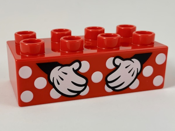 Duplo, Brick 2 x 4 with White Polka Dots and Minnie Mouse Hands Pattern