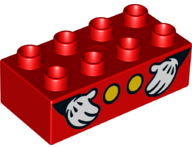 Duplo, Brick 2 x 4 with 2 Yellow Buttons and Mickey Mouse Hands Pattern