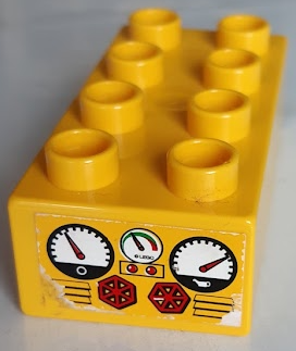 Duplo, Brick 2 x 4 with Gauges and Air Vents Pattern on End (Sticker) - Set 7842