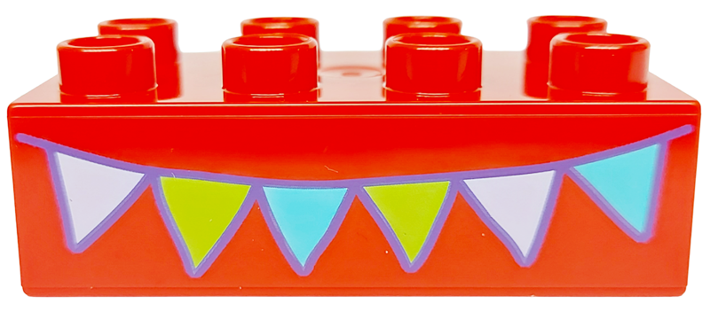 Duplo, Brick 2 x 4 with Lavender, Lime and Medium Azure Bunting Pattern