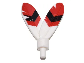 Minifigure, Plume Feathers with Small Pin with Red Tips and Black Stripes Pattern