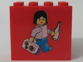 Brick 2 x 4 x 3 with Female Minifigure with Bottle and Suitcase with Euro Coins Pattern (Legoland Deutschland Deposit Brick)