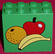 Brick 2 x 4 x 3 with Apple, Banana, and Orange Pattern