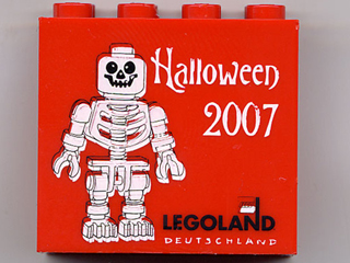 Brick 2 x 4 x 3 with Legoland Deutschland Halloween 2007 and Skeleton Minifigure Pattern
