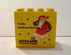 Brick 2 x 4 x 3 with Legoland Discovery Centre Frohe Weihnachten and Santa Claus Pattern