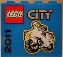 Brick 2 x 4 x 3 with LEGO City 2011 Police Motorcycle Pattern