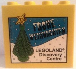 Brick 2 x 4 x 3 with Legoland Discovery Centre Frohe Weihnachten and Christmas Tree Pattern